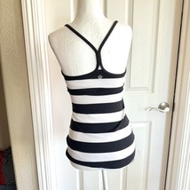 lululemon luon yoga power y tank top shirt size 4 black and white stripes - £13.94 GBP