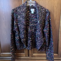 Chicos Size 1 Women’s Med Cardigan Sweater Black Rainbow Color Open Fron... - $17.82