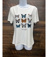 Shein Butterfly Graphic Top Crew Neck T-Shirt Women&#39;s Med Off White Wild... - $5.19 CAD