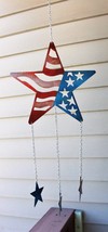 Red, White & Blue Patriotic Wind Chime New Main Star 11" - 3 Stars 3" - £26.27 GBP