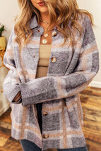 Ana Fuzzy Plaid Collared Button Up Cardigan - £34.03 GBP