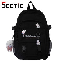 SEETIC 2022 Fashion Women Backpack Pure Color Cute Lady Backpack Multi-Pocket An - £30.34 GBP