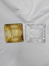 2 Anchor Hocking Amber Clear Glass Square Ashtray Mid Century Gold Yellow Cigar - $16.99