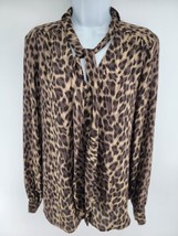 Banana Republic Long Sleeve Tie Neck Leopard Print Button Top Blouse Size L - £15.42 GBP