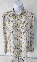 Ann Taylor Petite SP SMALL Women Button Up Shirt Ivory Yellow POSTAL 100% Cotton - £8.88 GBP