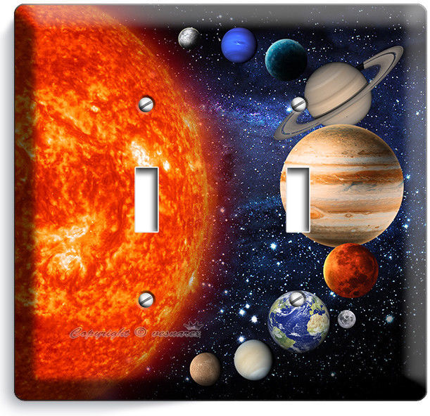 SOLAR SYSTEM SPACE PLANETS MOON STARS DOUBLE LIGHT SWITCH PLATE COVER ROOM DECOR