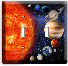 Solar System Space Planets Moon Stars Double Light Switch Plate Cover Room Decor - £10.39 GBP