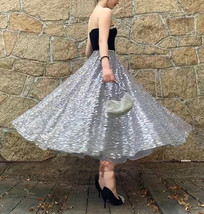 SILVER Sequin Tulle Midi Skirt Outfit Women Custom Plus Size Sparkly Tulle Skirt image 6