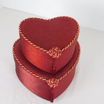 2 Heart Shaped Padded Nesting Organizer Boxes Red Braided Tassel Jewelry... - $14.52