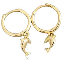 Anyco Earrings Gold Plated Cute Romantic Dolphin Love Ball Animal Stud For Women - £17.37 GBP