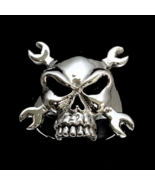 Sterling silver Skull ring Angry Mechanic on Crossed Wrenches Big Bike r... - $163.00 CAD