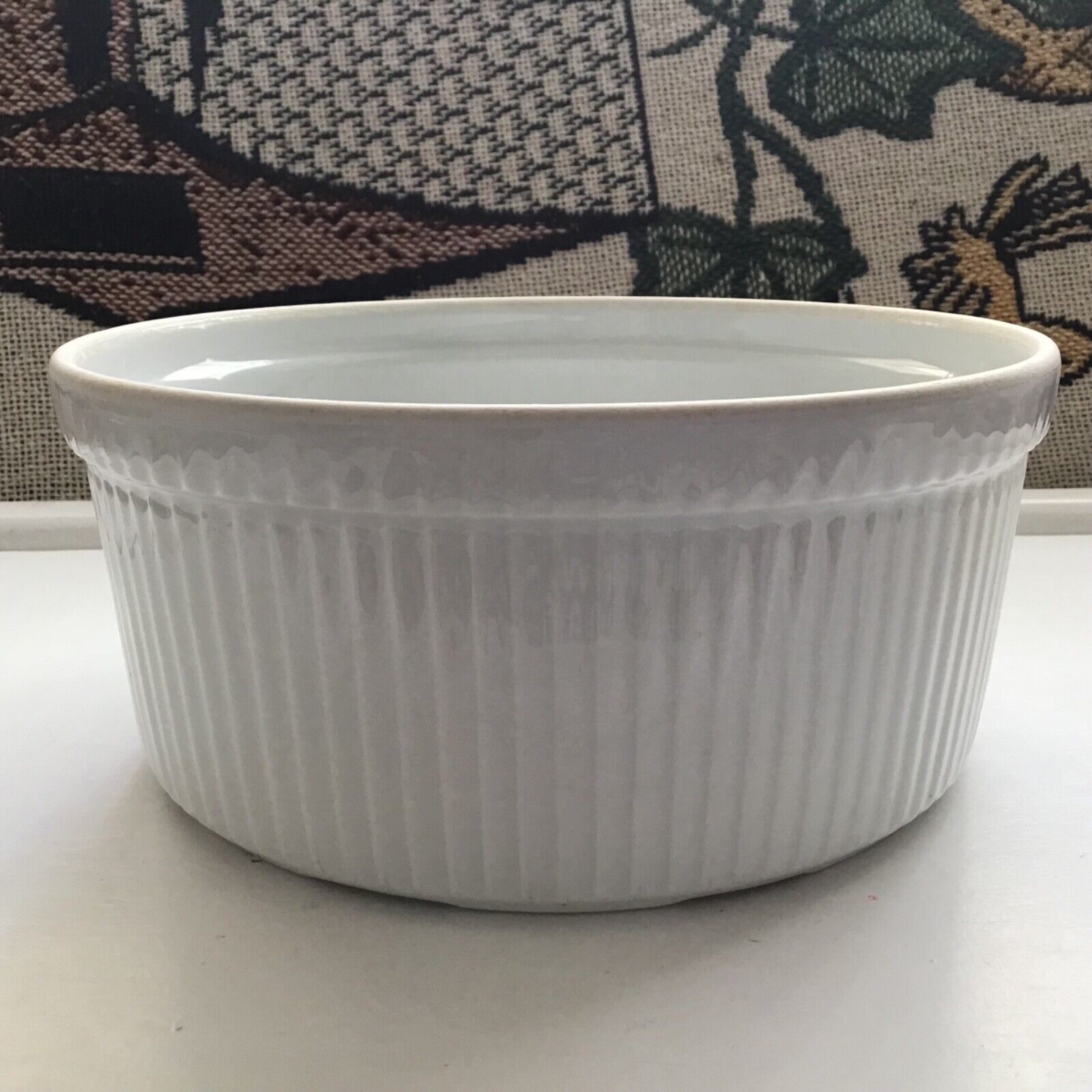 Apilco Ceramic Casserole Dish Souffle Baker Classic White Unglazed Rim - $11.63
