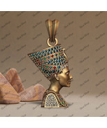 Unisex 14K Yellow Gold Fn Diamond Sterling Silver Queen Nefertiti Pendan... - £140.17 GBP