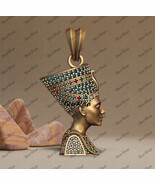 Unisex 14K Yellow Gold Fn Diamond Sterling Silver Queen Nefertiti Pendan... - $175.99
