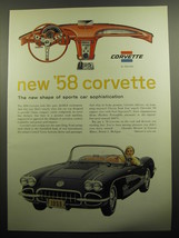 1958 Chevrolet Corvette Ad - New &#39;58 Corvette the new shape of sports car - £14.55 GBP