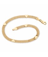 PalmBeach Jewelry Solid 10k Yellow Gold Bismark-Link Heart Bracelet 7.25&quot; - £220.88 GBP