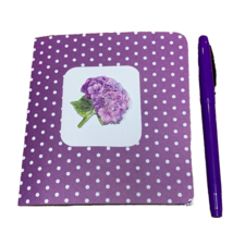 Sticky Notes Pad with Handmade Cover and a Gel Pen Purple Flower - $9.74