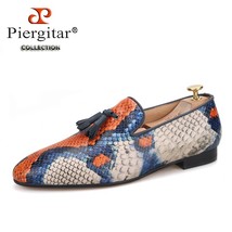 cow leather of snake pattern men tassel shoes handmade men&#39;s loafers party and b - £235.64 GBP