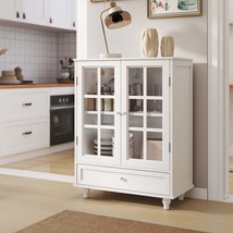 Modern White Buffet Cabinet: Glass Doors, Drawer &amp; Storage Sideboard - $3,299.08 MXN