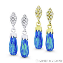 Ocean Blue Lab-Created Opal Cubic Zirconia 14k Gold Dangling Tear-Drop Earrings - £125.85 GBP