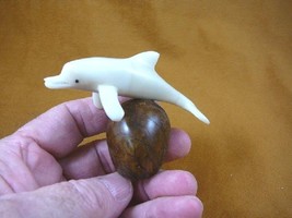 TNE-DOL-404A) White Dolphin Dolphins Tagua Nut Figurine Carving Vegetable Ivory - £22.08 GBP