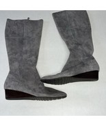 Cole Haan Tali Luxe Gray Suede Tall Wood Wedge Heel Boots Size 9 NWT - $1,866.06 MXN