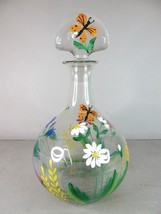 Vintage Estate Hand Painted Floral Glass Liquor/ Wine Decanter E598 - £19.78 GBP