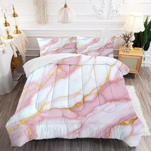 Pale Pink Marble Bedding Sets Twin Size Gold Glitter Chic Comforter Set For Girl - £55.30 GBP