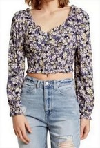 Elodie Women&#39;s Long Sleeve Ruffle Neckline Crop Top Navy Floral Size XS,... - $9.95