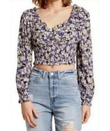 Elodie Women&#39;s Long Sleeve Ruffle Neckline Crop Top Navy Floral Size XS,... - $183.36 MXN