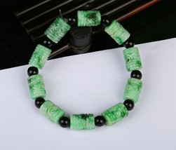Cert&#39;d Green 100% Natural Grade A Jade jadeite Bead Bracelet Bangle r325332 - $7,996.26 MXN