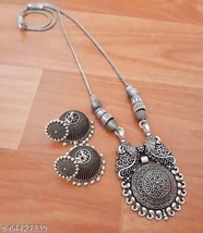 Indian Women Silver Oxidized Necklace Set Bohemian Fashion Jewelry Weeding Gift - £24.39 GBP