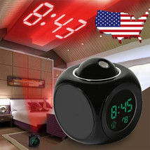 Projection Clock Led Alarm Digital Temperature Indicators Wall / Ceiling... - $23.99