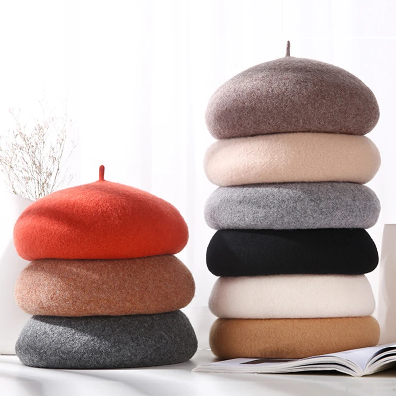 Winter Women Wool Berets French Artist Style Warm Beanie Hat Retro Beret Solid - £7.33 GBP