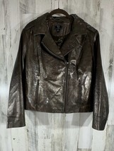 G By Giuliana Brown Green Metallic Coated Leather Moto Jacket Size XL READ - £31.51 GBP