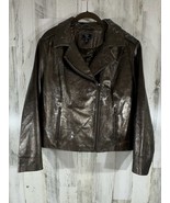 G By Giuliana Brown Green Metallic Coated Leather Moto Jacket Size XL READ - £21.65 GBP