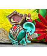 Vintage Elephant Rider Godfrey Houston Ceramic Art Figural Brooch Pin - €42,50 EUR
