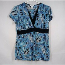 Dress Barn Women&#39;s Blue &amp; Black Abstract Sheer Blouse  Medium - $16.48