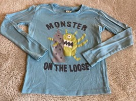 Crazy 8 Boys Blue Gray Green Monster Snug Fit Long Sleeve Pajama Shirt 10 - $121.26 MXN