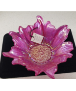 Akcam Turkish Opalescent Fusha  Dark Pink Glass Large Floral Bowl  8.5&quot; NEW - $57.33 CAD