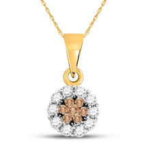 14K Yellow Gold Brown Flower Cluster Diamond Womens Fashion Pendant 1/4 - £214.88 GBP