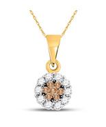 14K Yellow Gold Brown Flower Cluster Diamond Womens Fashion Pendant 1/4 - £217.04 GBP