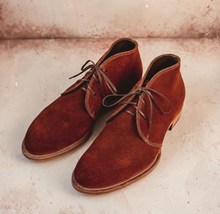 Handmade men&#39;s Suede leather brown lace up Chukka boots - US 5-15 - £159.83 GBP