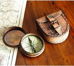 Antiqued Brass Poem Compass with Leather Case  Gift for birthday , Anniv... - $28.71