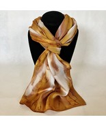 Hand Painted Silk Scarf Gold White Womens Unique Oblong Head Hair Neck N... - $56.00