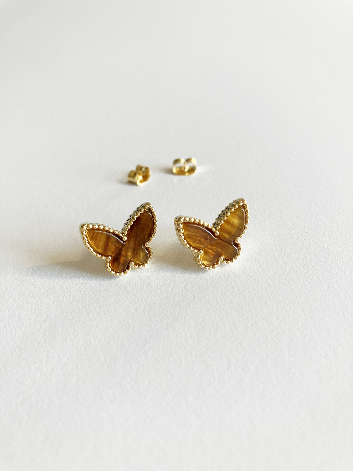 Primary image for Tiger Eye Butterfly Earrings in Gold