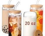 20 Oz Glass Cups With Bamboo Lids And Glass Straw - 4Pcs Set Beer Can Sh... - $37.99