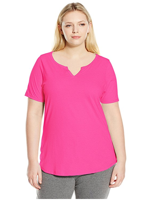 NWT Just  My Size 2X Cotton Blend S/S Split Neck Tee Top Soft Fuchsia (a... - $5.45