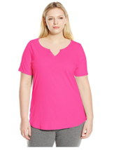 NWT Just  My Size 2X Cotton Blend S/S Split Neck Tee Top Soft Fuchsia (amaranth) - £4.31 GBP