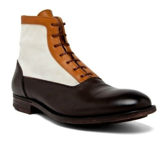 NEW Handmade Men's 2 Tone Brown White Leather boot, Lace up Cap Toe Ankle High b